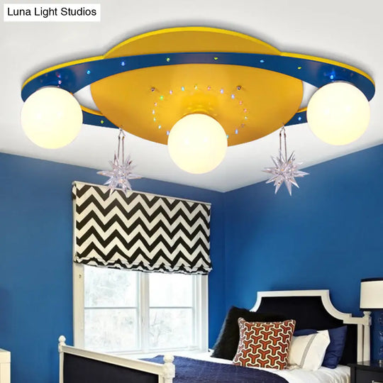 Yellow Metal Designer Ufo Flush Mount Ceiling Light For Living Room