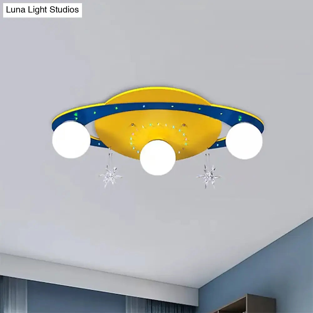 Yellow Metal Designer Ufo Flush Mount Ceiling Light For Living Room