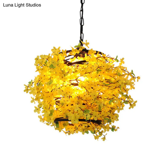 Yellow Metal Led Pendant Light For Restaurants - Industrial Blossom Style