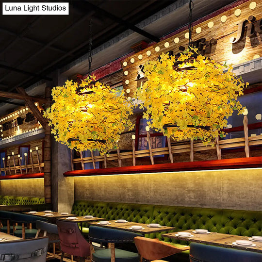 Yellow Industrial Blossom Pendant Light - Metal Led Suspension For Restaurants