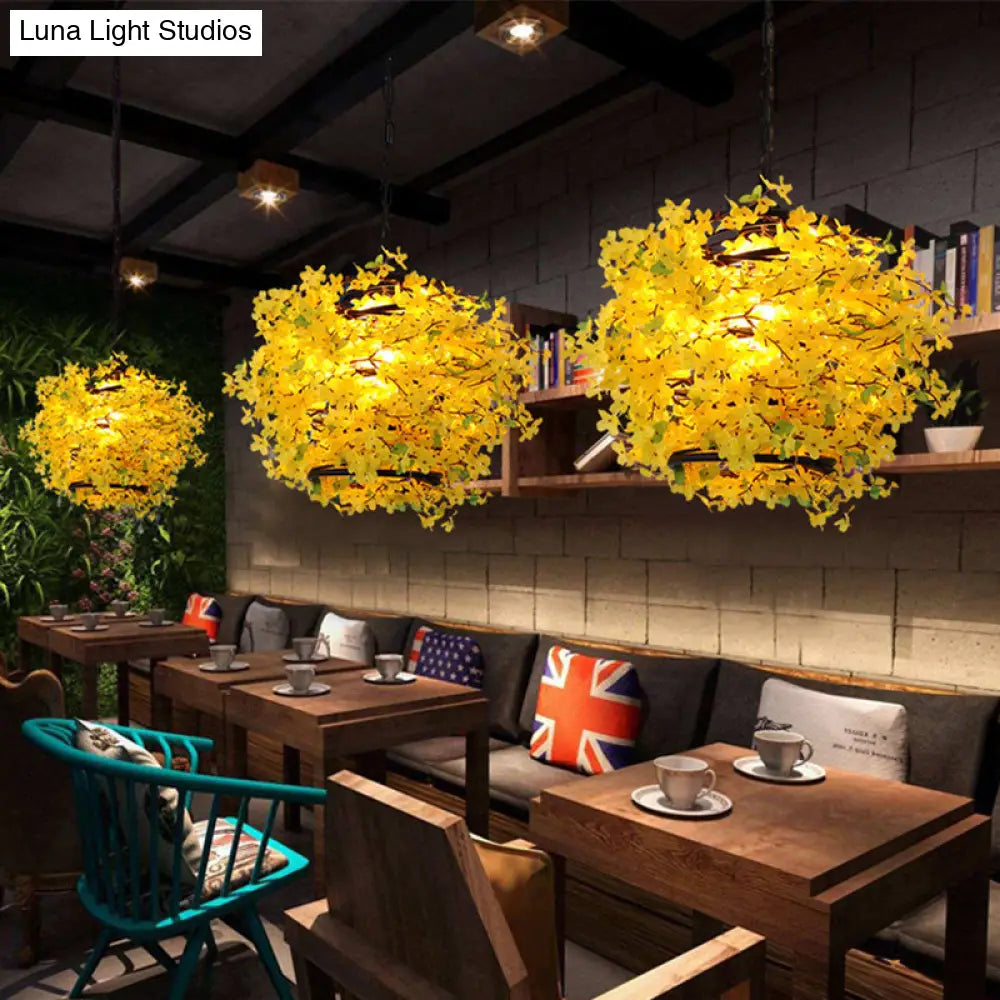 Yellow Metal Led Pendant Light For Restaurants - Industrial Blossom Style