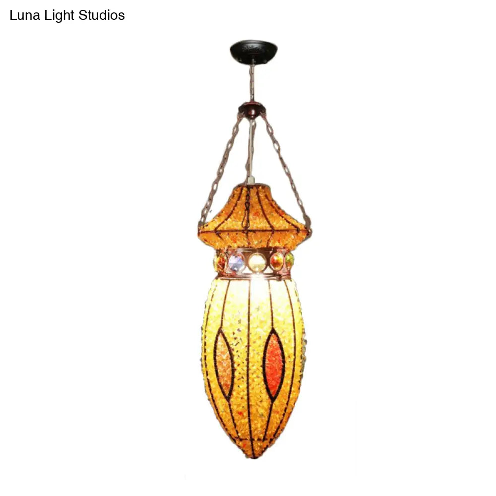 Yellow Metal Urn Pendant Art Deco 1-Head Suspension Lamp For Restaurants