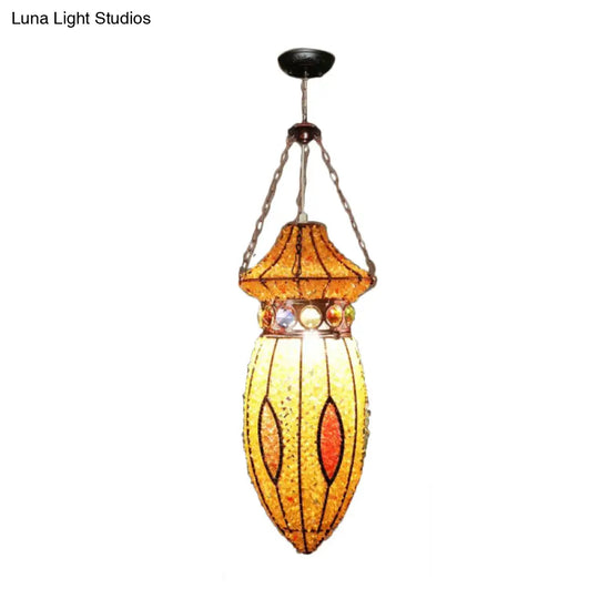 Yellow Metal Urn Pendant Art Deco 1-Head Suspension Lamp For Restaurants