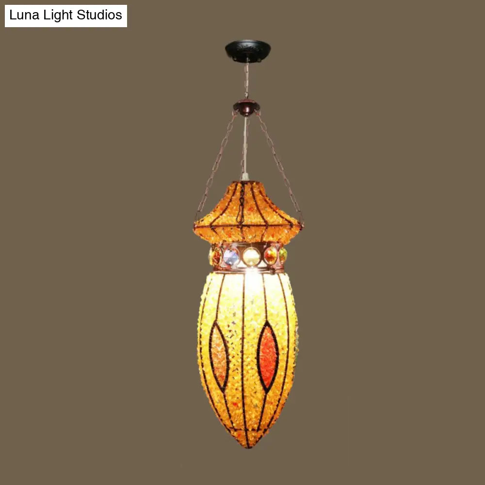 Yellow Metal Urn Pendant Art Deco 1-Head Suspension Lamp For Restaurants