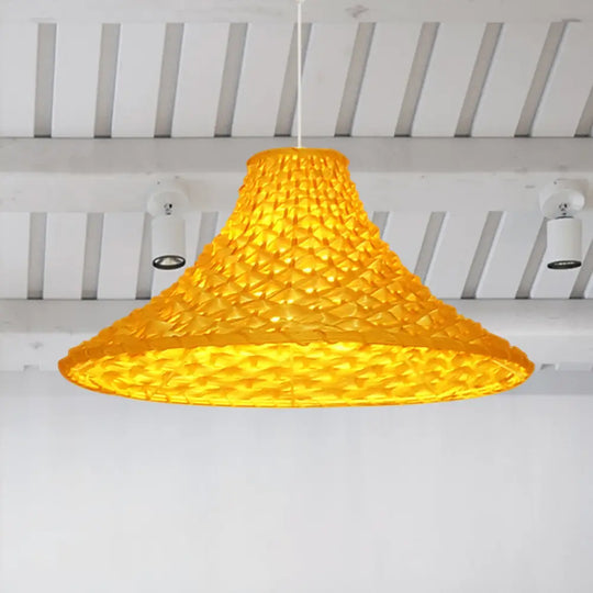 Yellow Rattan Pendant Light - Wide Flared Asian Design For Living Room