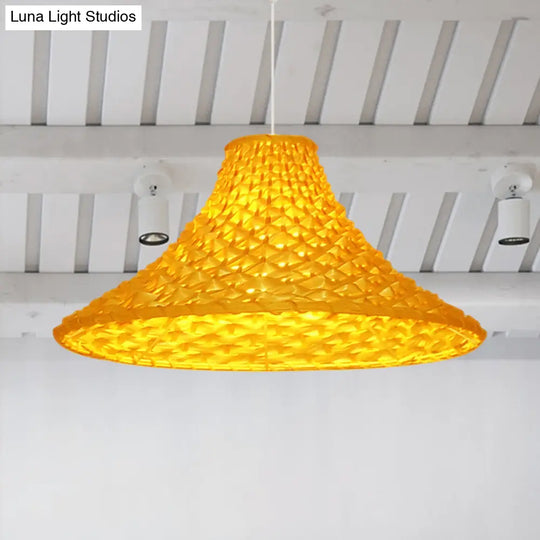 Yellow Rattan Pendant Light - Wide Flared Asian Design For Living Room