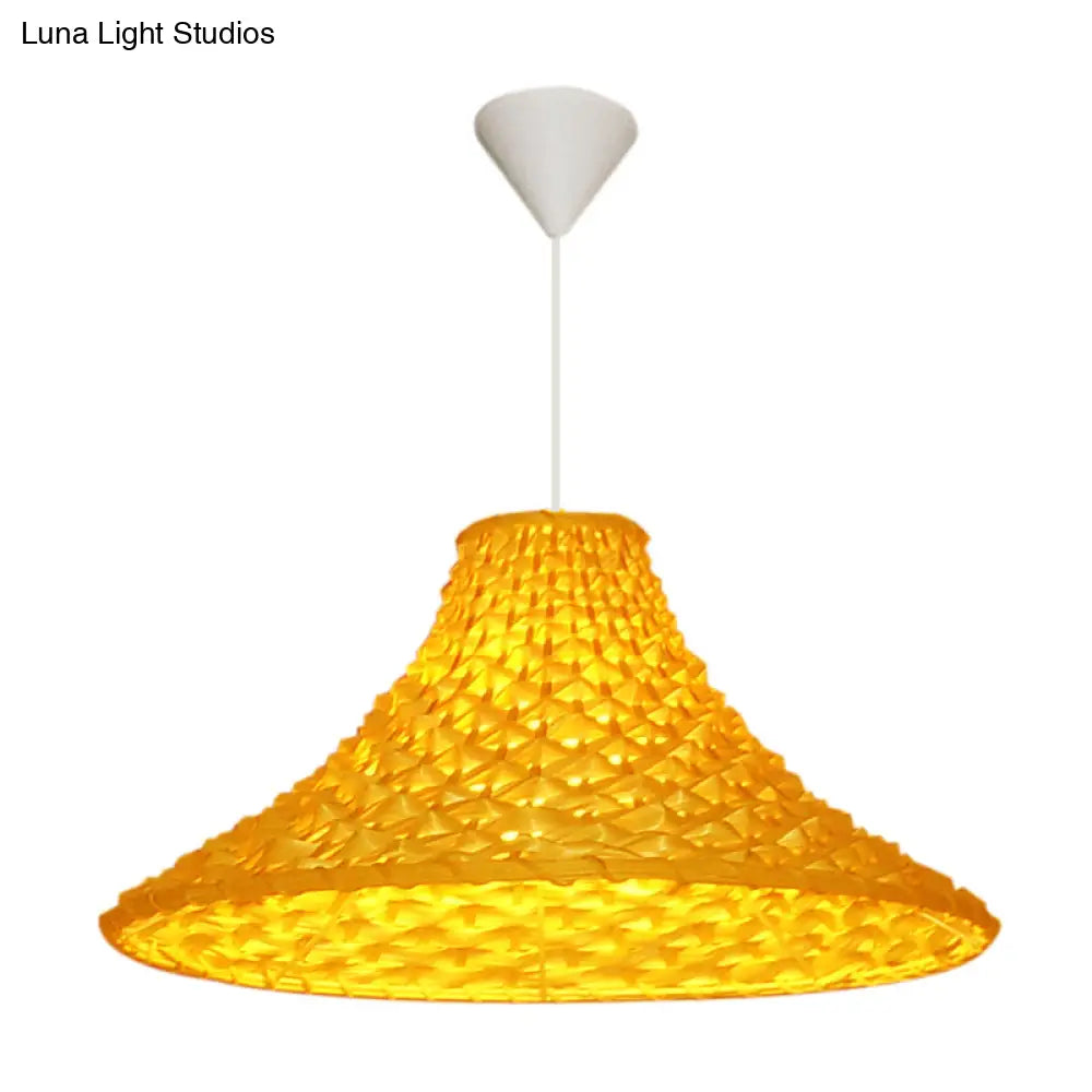 Yellow Rattan Pendant Light - Wide Flared Asian Design For Living Room