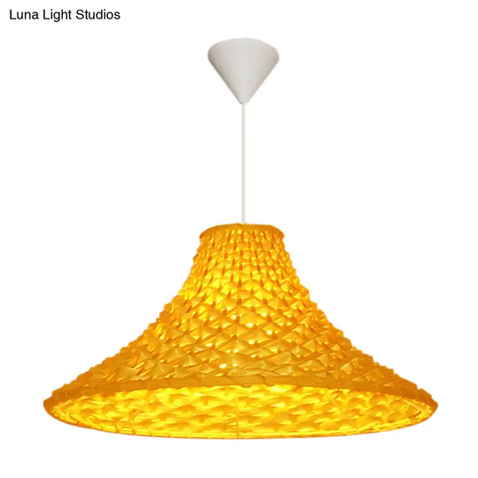 Yellow Rattan Pendant Light - Wide Flared Asian Design For Living Room