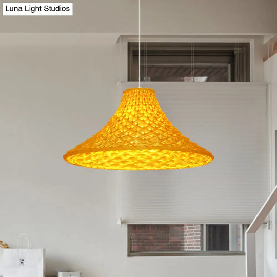 Yellow Rattan Pendant Light - Wide Flared Asian Design For Living Room