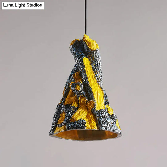 Yellow/Red Hanging Pendant Light For Restaurants - 1 Warehouse Resin Conic Ceiling Fixture