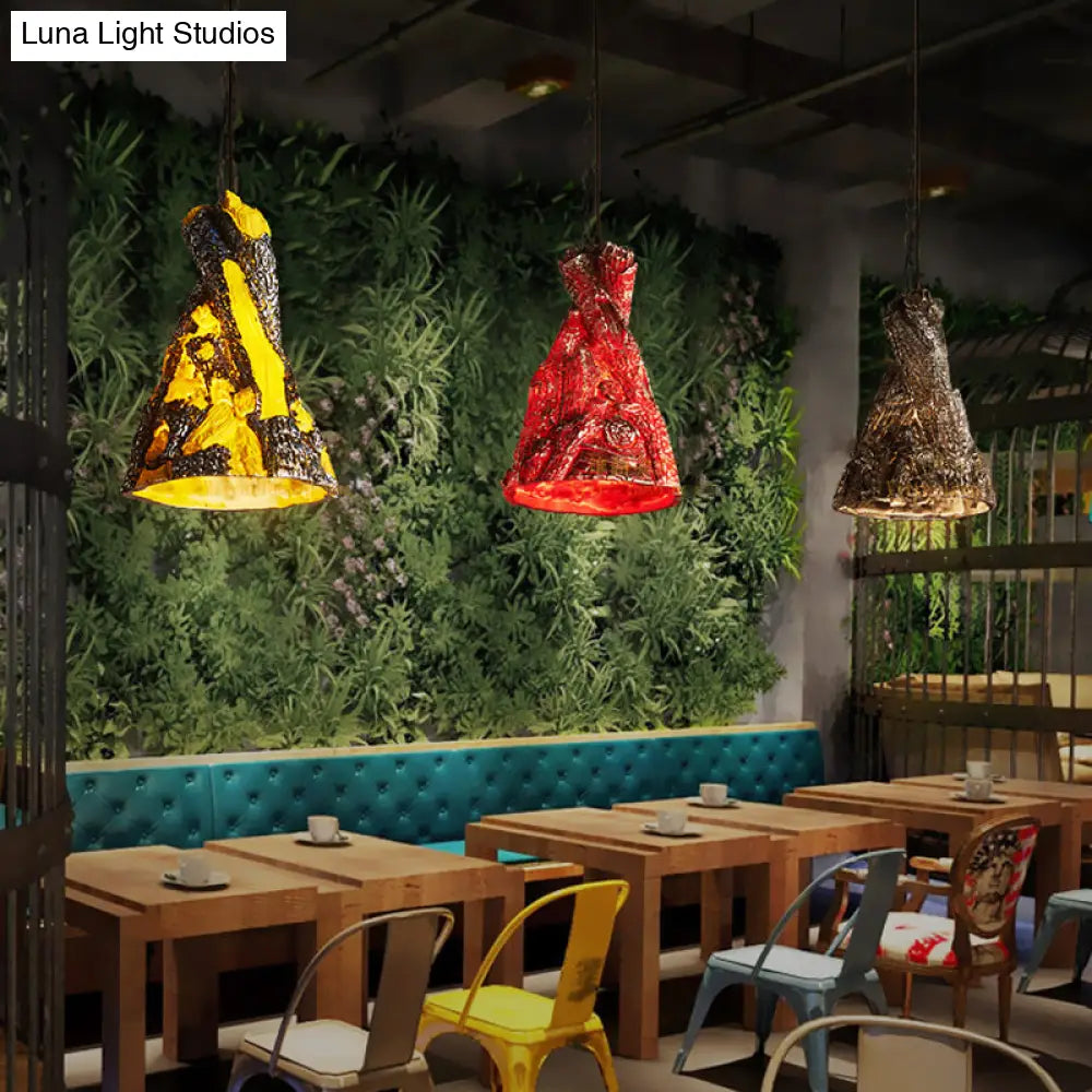 Yellow/Red Hanging Pendant Light For Restaurants - 1 Warehouse Resin Conic Ceiling Fixture