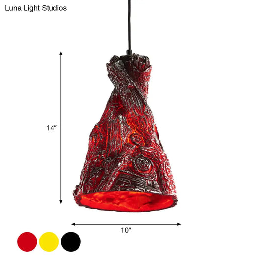 Yellow/Red Hanging Pendant Light For Restaurants - 1 Warehouse Resin Conic Ceiling Fixture