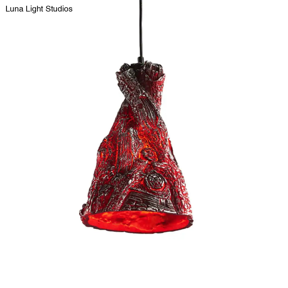 Yellow/Red Hanging Pendant Light For Restaurants - 1 Warehouse Resin Conic Ceiling Fixture