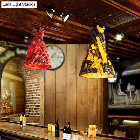 Yellow/Red Hanging Pendant Light For Restaurants - 1 Warehouse Resin Conic Ceiling Fixture