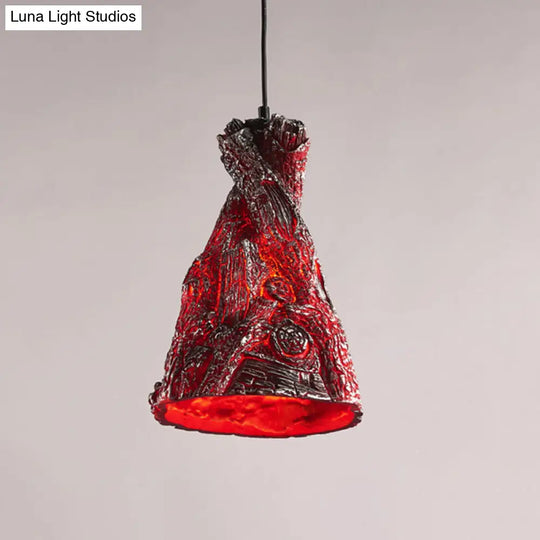 Yellow/Red Hanging Pendant Light For Restaurants - 1 Warehouse Resin Conic Ceiling Fixture