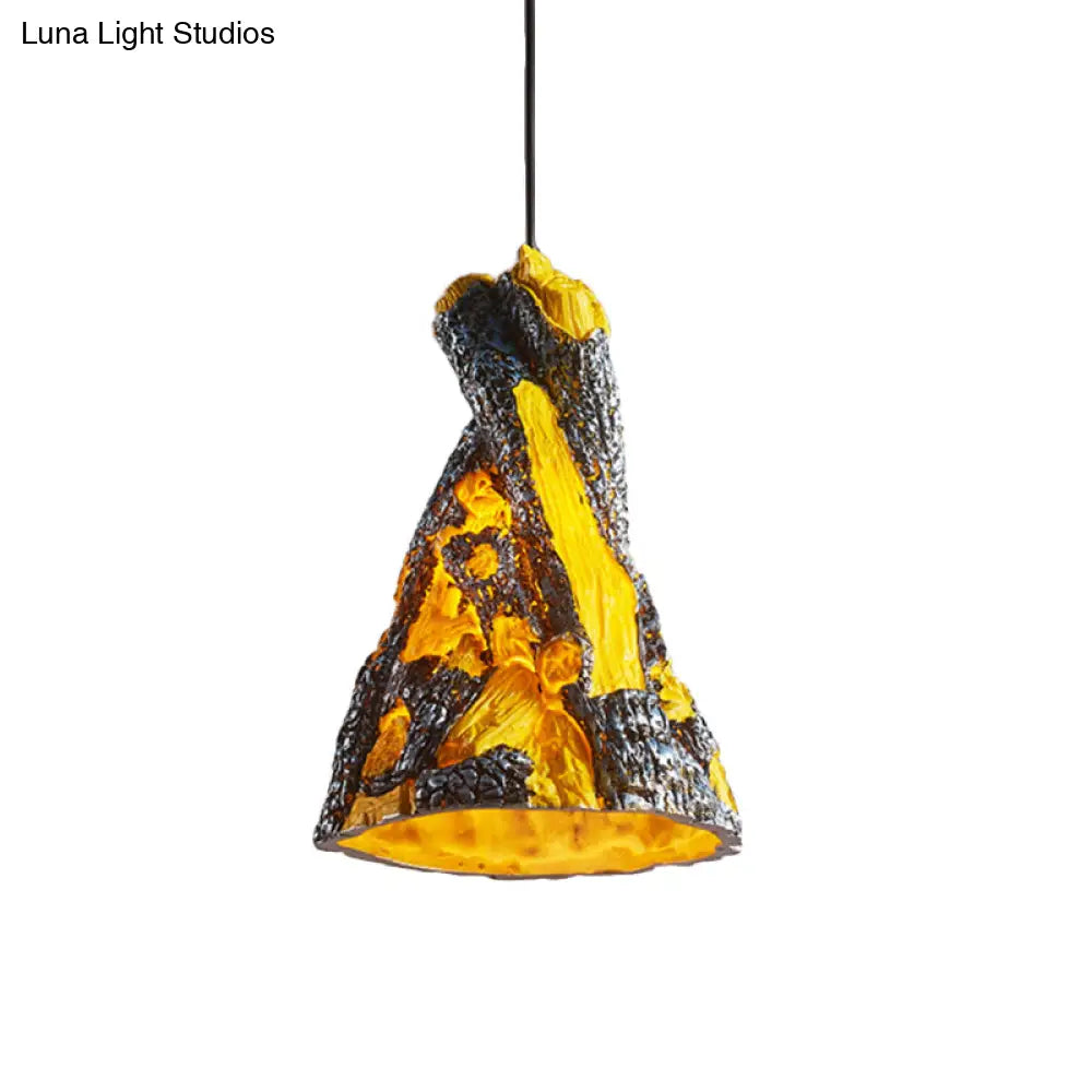 Yellow/Red Hanging Pendant Light For Restaurants - 1 Warehouse Resin Conic Ceiling Fixture