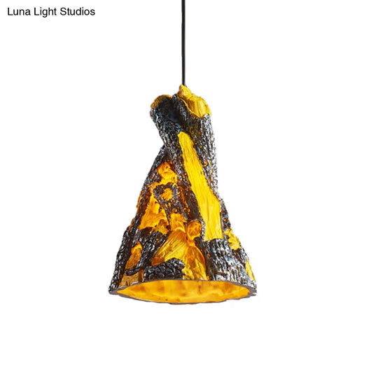 Yellow/Red Hanging Pendant Light For Restaurants - 1 Warehouse Resin Conic Ceiling Fixture