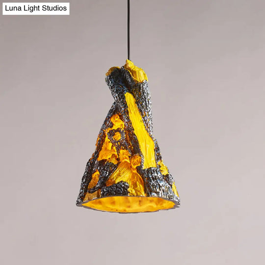 Yellow/Red Hanging Pendant Light For Restaurants - 1 Warehouse Resin Conic Ceiling Fixture