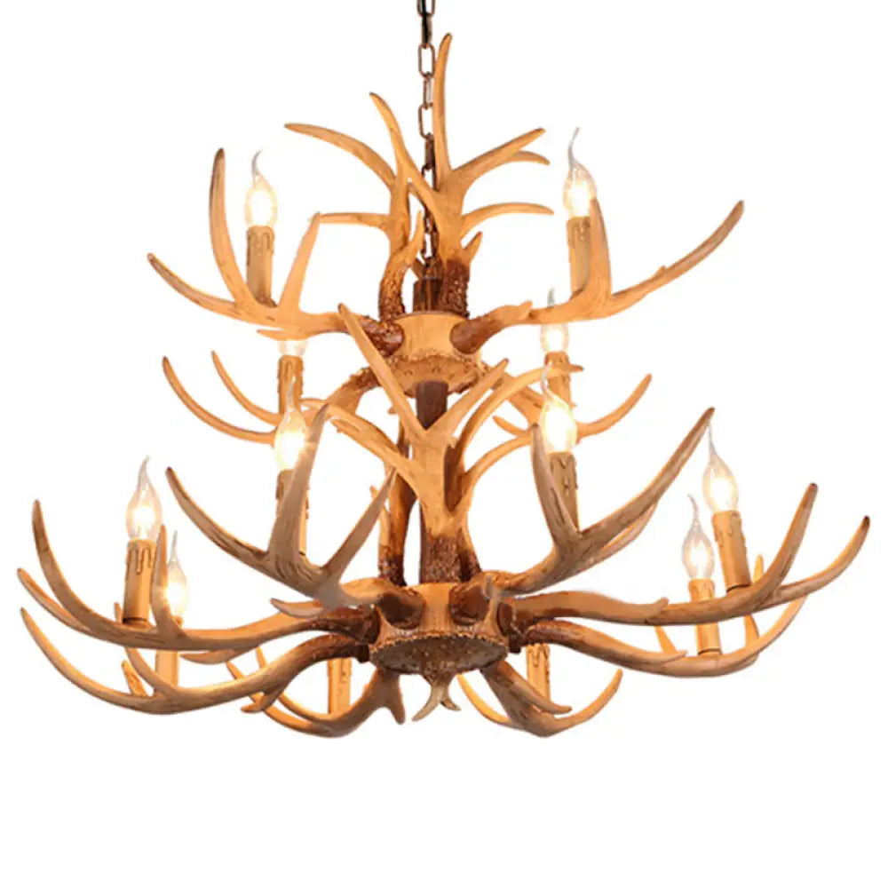 Yellow Resin Deer Horn Ceiling Light For Traditional Restaurants - Chandelier Fixture 12 /