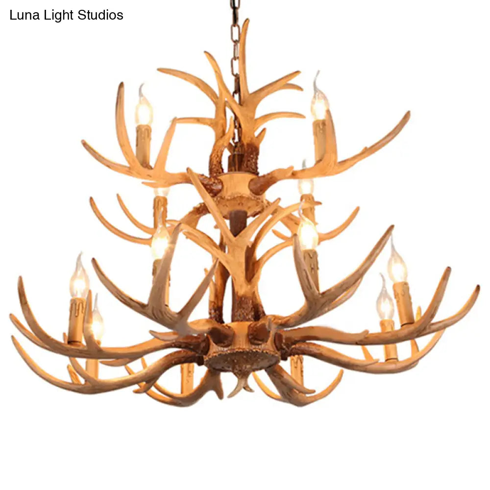 Yellow Resin Deer Horn Ceiling Light For Traditional Restaurants - Chandelier Fixture