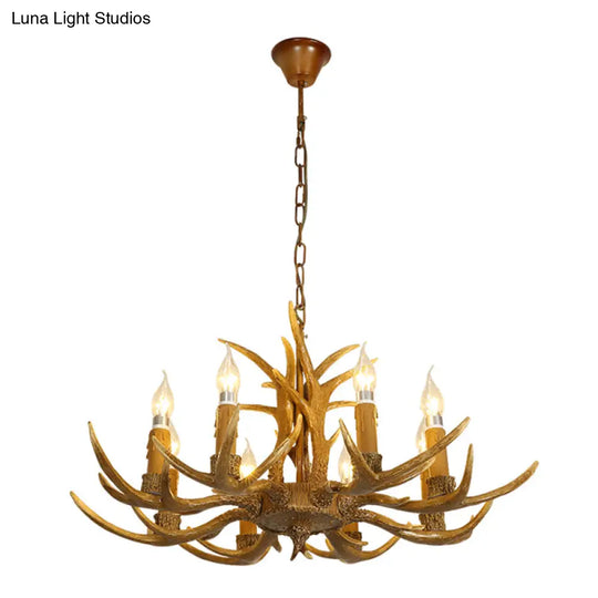 Yellow Resin Deer Horn Ceiling Light For Traditional Restaurants - Chandelier Fixture