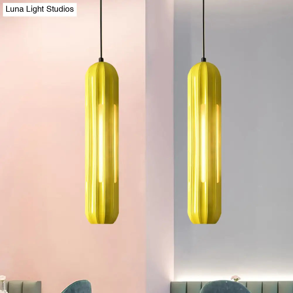 Yellow Resin Macaron Ribbed Pendant Light For Table