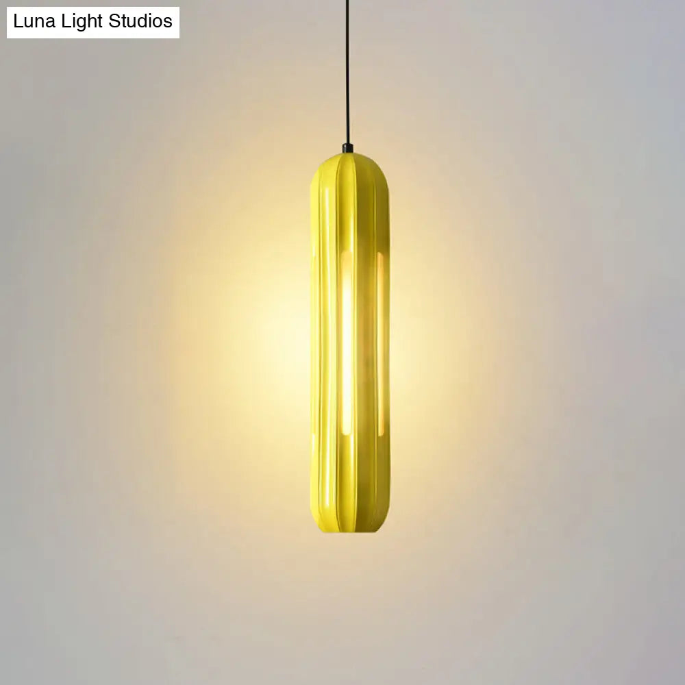 Yellow Macaron Ribbed Pendant Resin Hanging Light Fixture For Table