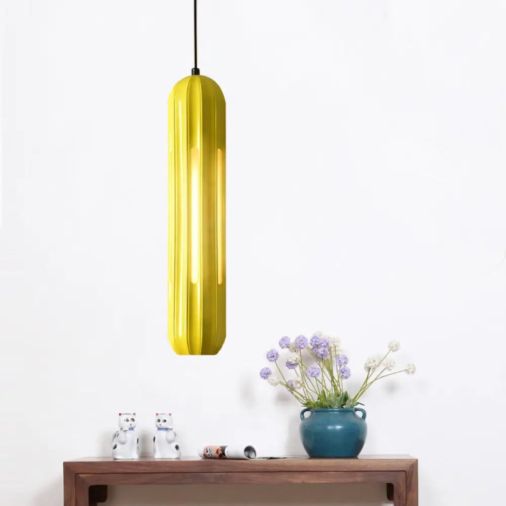 Yellow Resin Macaron Ribbed Pendant Light For Table