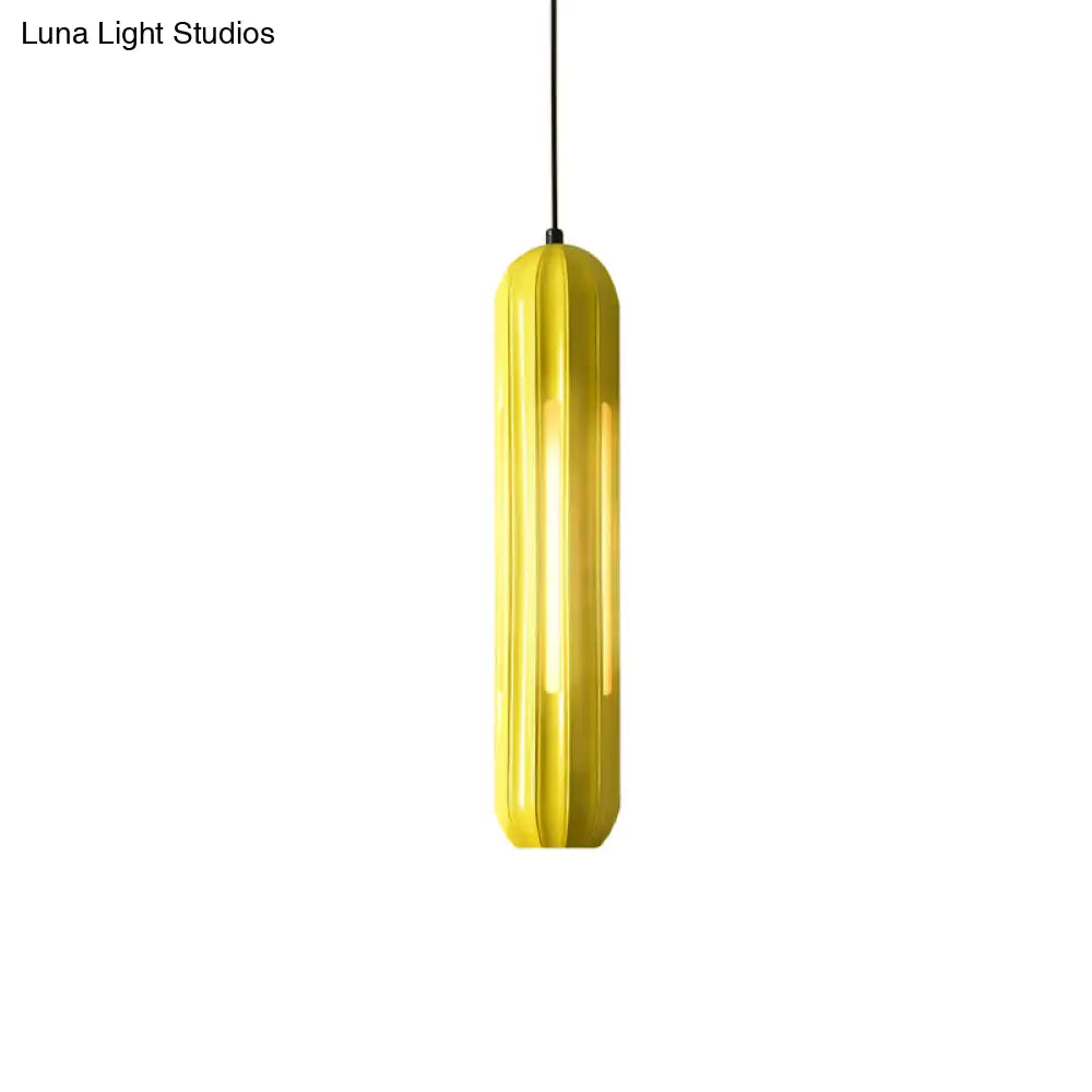 Yellow Macaron Ribbed Pendant Resin Hanging Light Fixture For Table