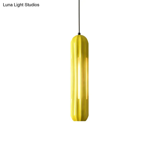 Yellow Macaron Ribbed Pendant Resin Hanging Light Fixture For Table