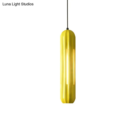 Yellow Resin Macaron Ribbed Pendant Light For Table