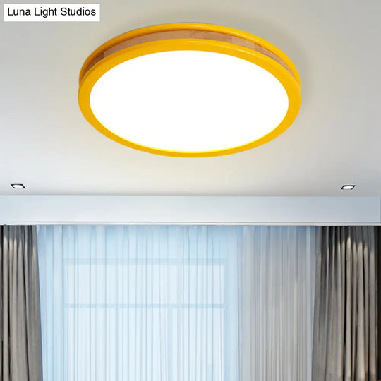 Yellow Round Flushmount Led Wood Ceiling Light For Bedroom - 12’/16’ Dia
