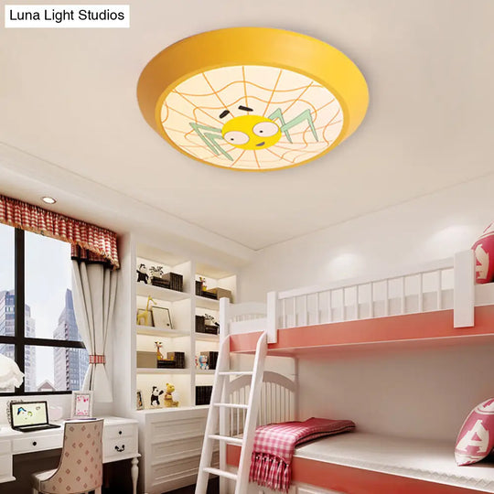 Yellow Round Spider Cartoon Ceiling Light - Acrylic Flush Mount