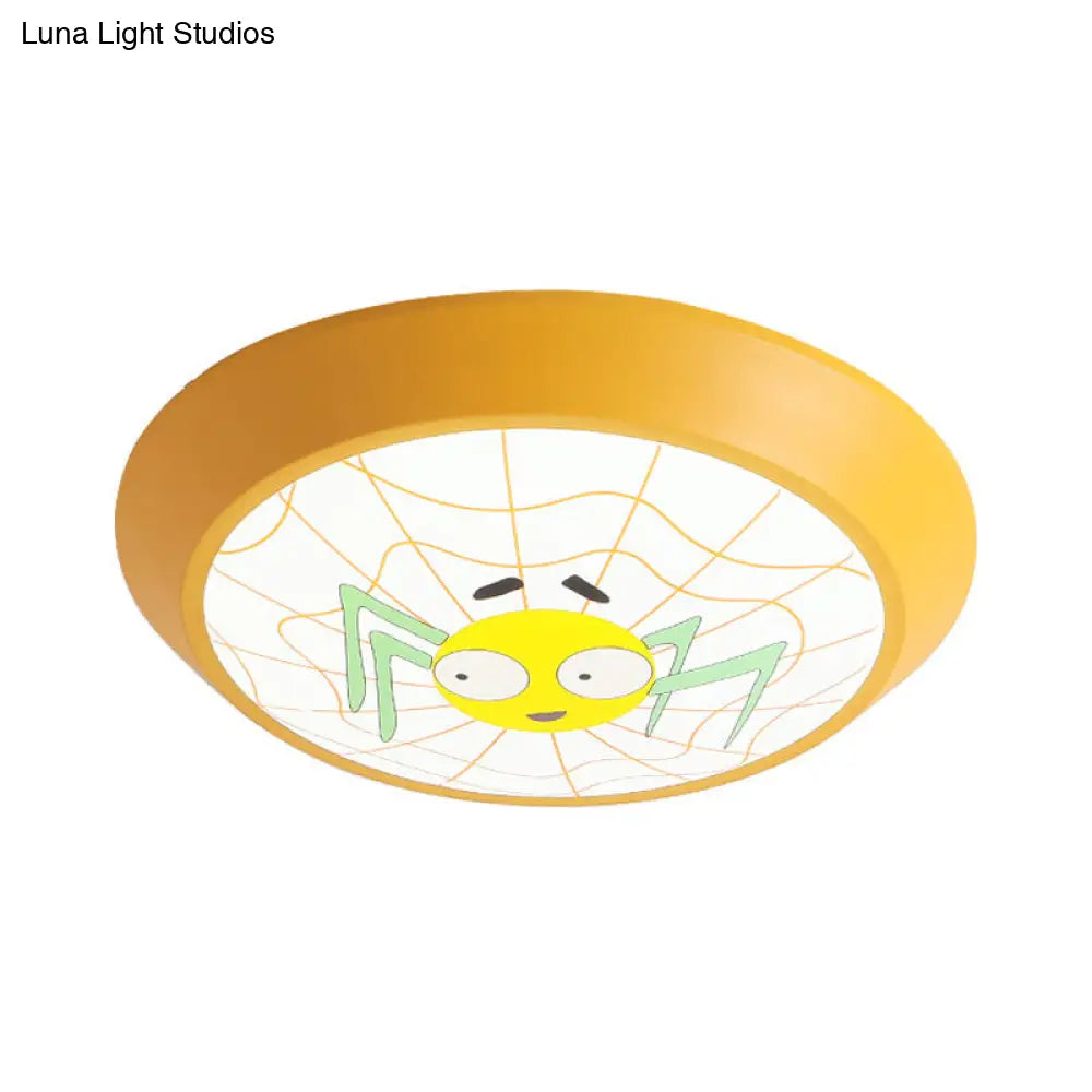 Yellow Round Spider Cartoon Ceiling Light - Acrylic Flush Mount