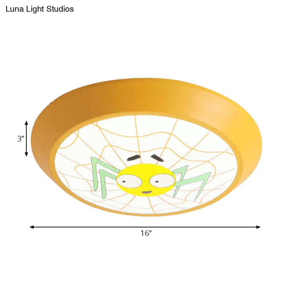 Yellow Round Spider Cartoon Ceiling Light - Acrylic Flush Mount
