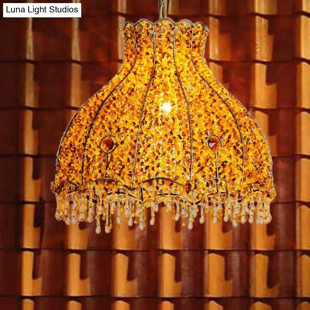 Yellow Scalloped Pendant Lamp - Decorative Metal Restaurant Lighting