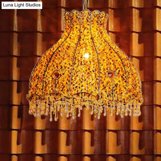 Yellow Scalloped Pendant Lamp - Decorative Metal Restaurant Lighting