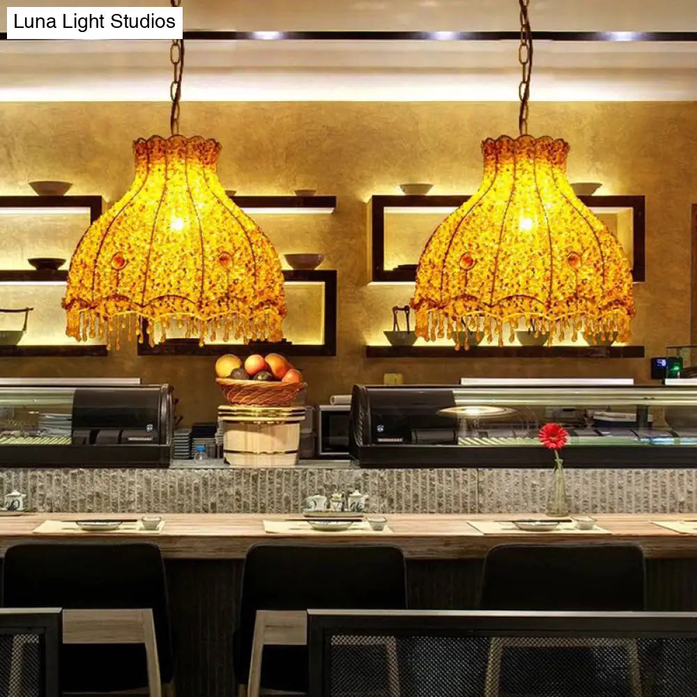 Yellow Scalloped Pendant Lamp - Decorative Metal Restaurant Lighting