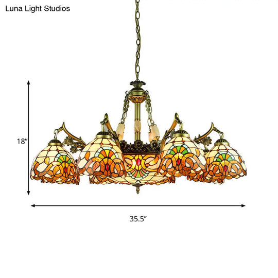 Yellow Stained Glass Chandelier - Elegant 9/11 Lights Victorian Pendant Lighting For Living Room