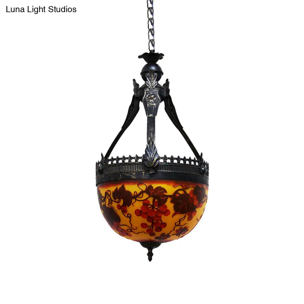 Yellow Stained Glass Mediterranean Flower Chandelier - 3-Light Pendant Lamp 12’/16’ Wide