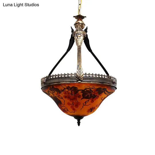 Yellow Stained Glass Mediterranean Flower Chandelier - 3-Light Pendant Lamp 12’/16’ Wide