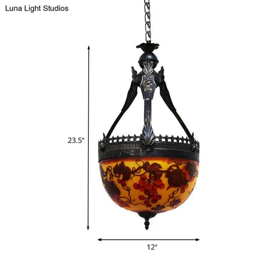 Mediterranean Flower Chandelier 3-Light Stained Glass Pendant Lamp - Yellow (12/16 Width)