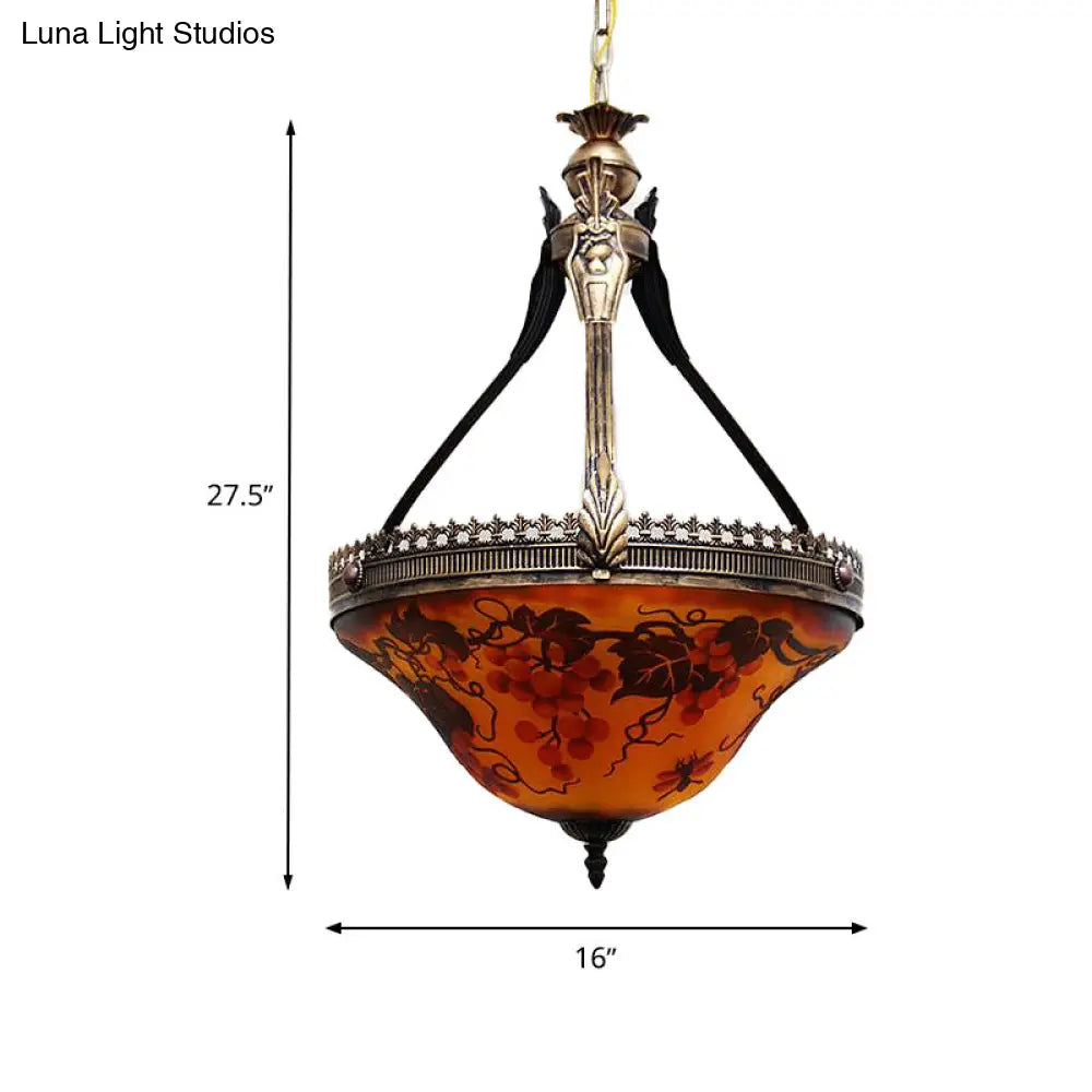 Yellow Stained Glass Mediterranean Flower Chandelier - 3-Light Pendant Lamp 12’/16’ Wide