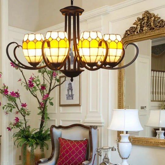 Yellow Stained Glass Oval Chandelier With Adjustable Chain - Ideal For Restaurants (6/8 Lights) 8 /