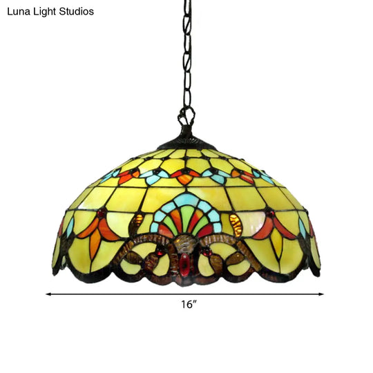 Yellow Stained Glass Pendant Lamp For Dining Room With 1 Light