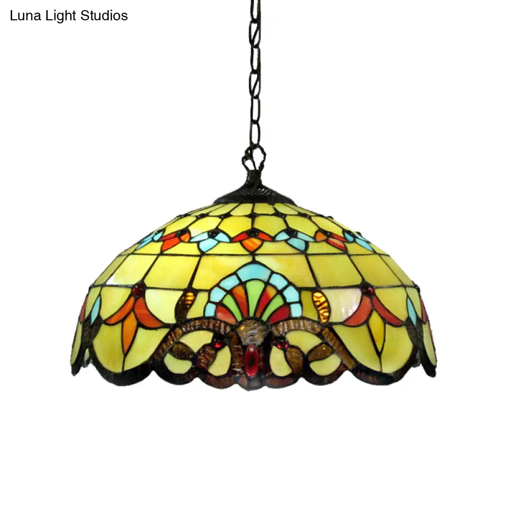 Yellow Stained Glass Pendant Lamp For Dining Room With 1 Light