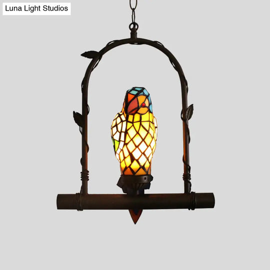 Victorian Parrot Wall Light - Mediterranean Stained Glass Sconce In Yellow