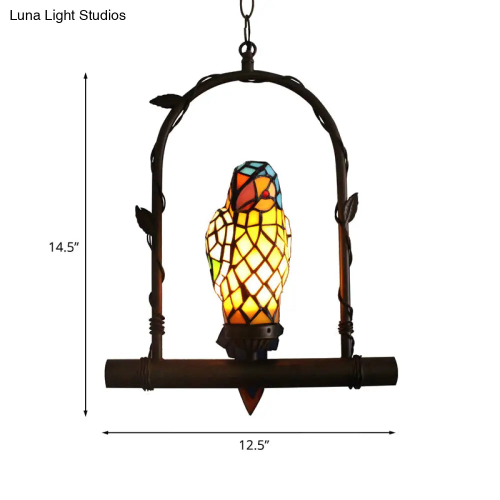Yellow Stained Glass Victorian Parrot Wall Light With Swing - Mediterranean Style 1-Light Sconce
