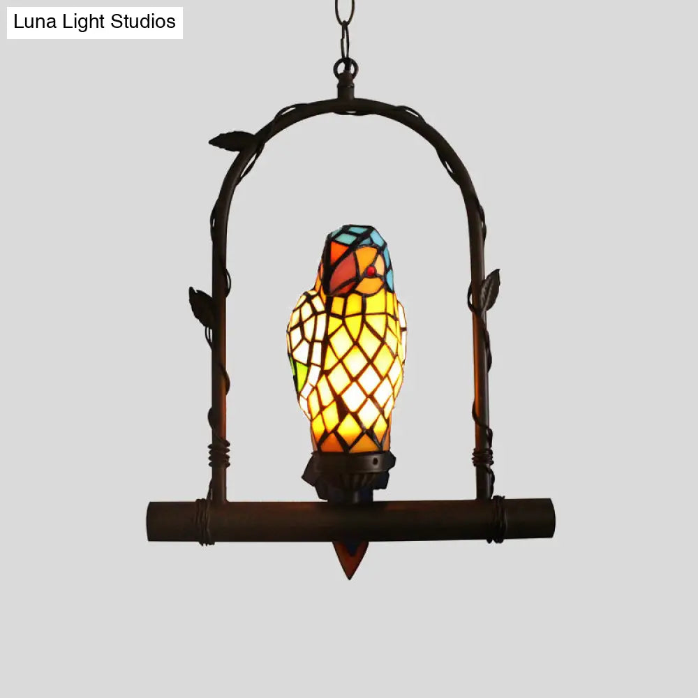 Yellow Stained Glass Victorian Parrot Wall Light With Swing - Mediterranean Style 1-Light Sconce