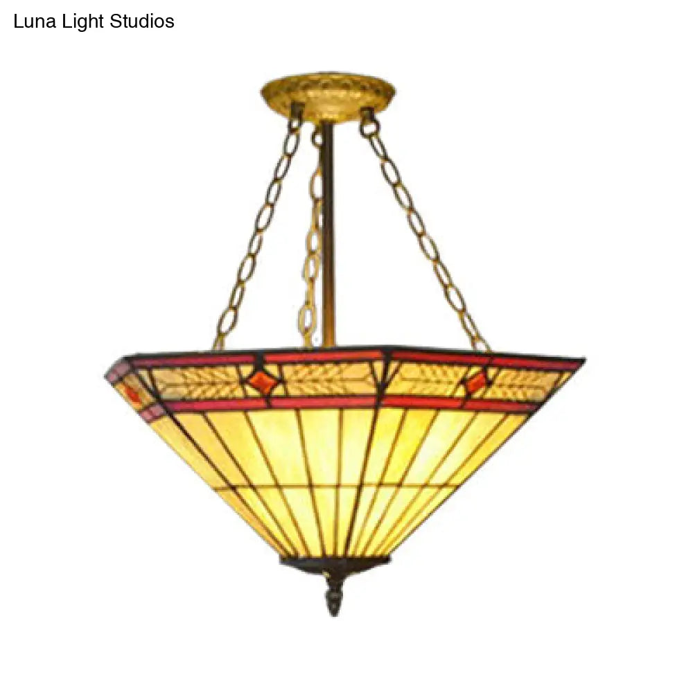 Tiffany Style Yellow Art Glass Pendant Chandelier - Craftsman Restaurant Lighting / Rhombus